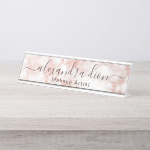Eleganter Kupferstich-Rose-Gold-Glitzer-Makeup-Kü Schreibtischnamensplakette