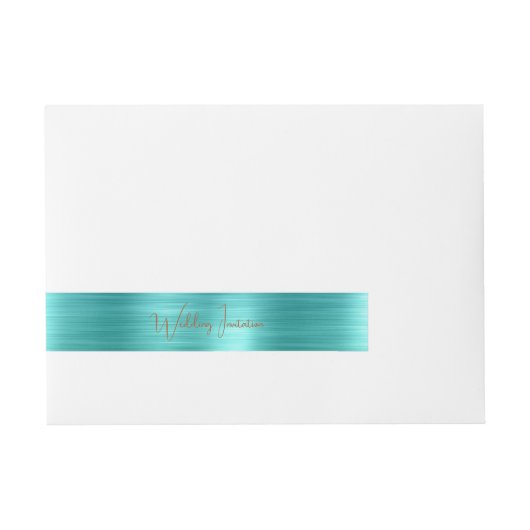 Eleganter Kupfertext Aquamarin Foil Wedding Einlad Rundum-Adressaufkleber (Vorderseite)
