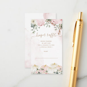 eleganter Kürbis rosa floral Windel-Raffle-Ticket Begleitkarte