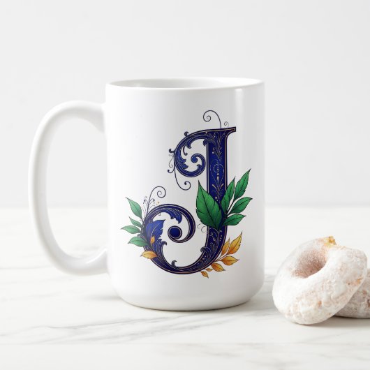 Eleganter Kursiver Buchstabe J Kaffeetasse (Mit Donut)