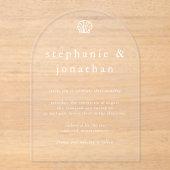 Eleganter Küstenstrand Dusty Blauer Minimal Hochze Acryleinladungen (Vorderseite)