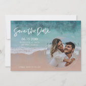 Eleganter Küstenstrand Hochzeit Save the Date (Vorderseite)