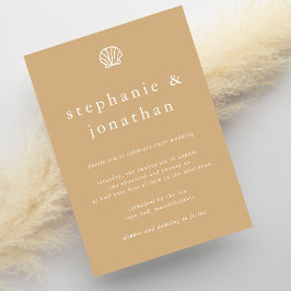 Eleganter Küstenstrand Sandy Beige Minimale Hochze Einladung