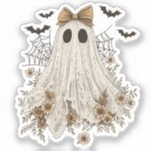 Eleganter Lace Ghost mit Bow | Floral Ghost Aufkleber (Vorderseite)