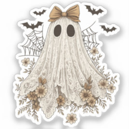 Eleganter Lace Ghost mit Bow | Floral Ghost Aufkleber