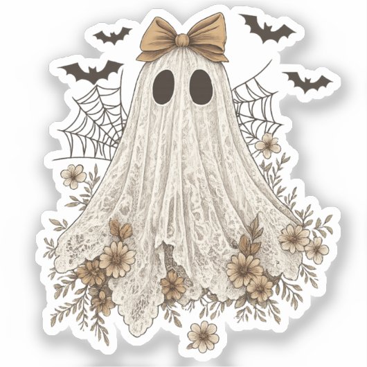 Eleganter Lace Ghost mit Bow | Floral Ghost Aufkleber (Vorderseite)