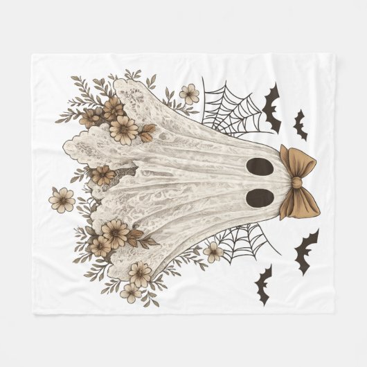 Eleganter Lace Ghost mit Bow | Floral Ghost Fleecedecke (Vorderseite (Horizontal))