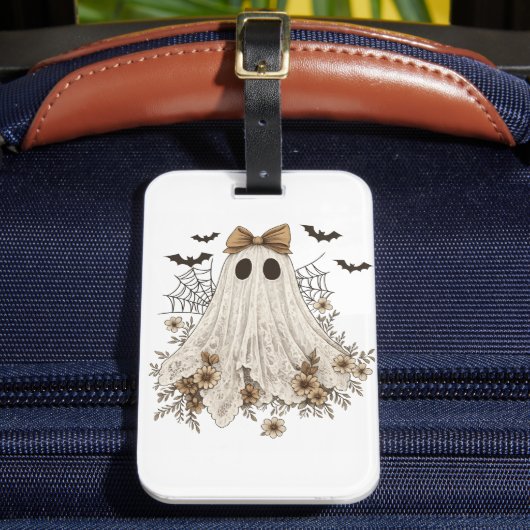 Eleganter Lace Ghost mit Bow | Floral Ghost Gepäckanhänger (Vorderseite Insitu 2)