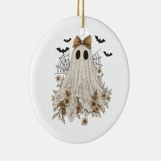 Eleganter Lace Ghost mit Bow | Floral Ghost Keramik Ornament (Rechts)