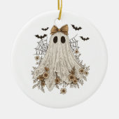 Eleganter Lace Ghost mit Bow | Floral Ghost Keramik Ornament (Vorne)