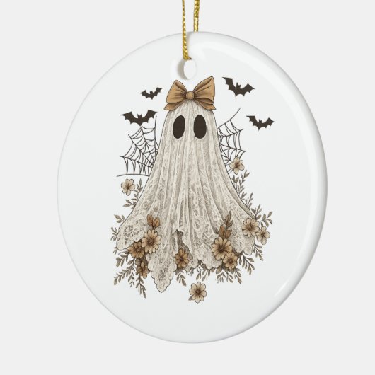 Eleganter Lace Ghost mit Bow | Floral Ghost Keramik Ornament (Links)