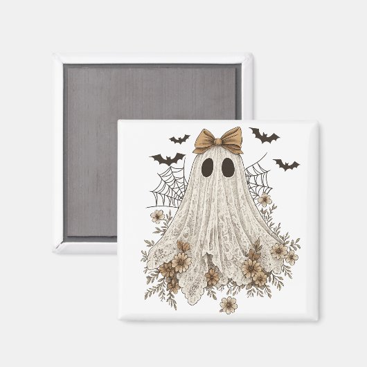 Eleganter Lace Ghost mit Bow | Floral Ghost Magnet (Vorderseite/Rückseite)