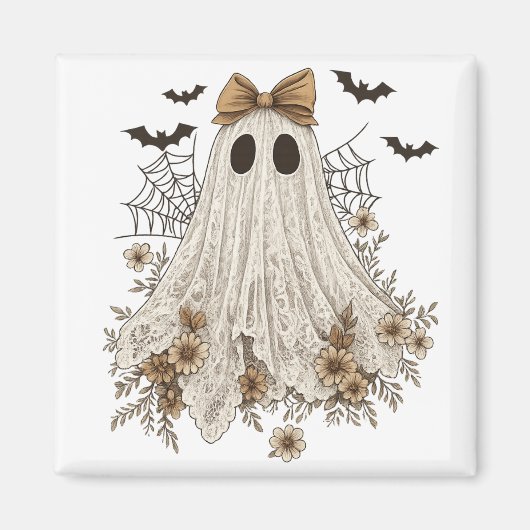 Eleganter Lace Ghost mit Bow | Floral Ghost Magnet (Vorne)