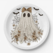 Eleganter Lace Ghost mit Bow | Floral Ghost Pappteller (Vorderseite)