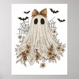 Eleganter Lace Ghost mit Bow | Floral Ghost Poster