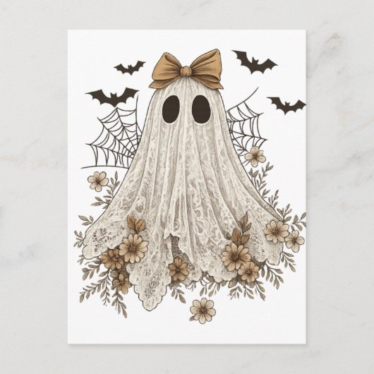 Eleganter Lace Ghost mit Bow | Floral Ghost Postkarte (Vorderseite)