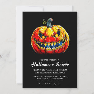 Eleganter lächelnder Kürbis, feurige Halloween-Soi Einladung
