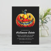 Eleganter lächelnder Kürbis, feurige Halloween-Soi Einladung (Stehend Vorderseite)