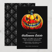 Eleganter lächelnder Kürbis, feurige Halloween-Soi Einladung (Vorne/Hinten)
