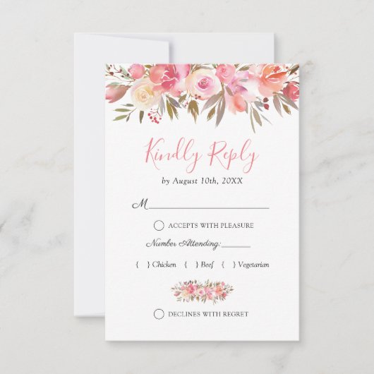 Eleganter Lachs Pink Floral Wedding RSVP (Vorderseite)