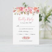 Eleganter Lachs Pink Floral Wedding RSVP (Stehend Vorderseite)