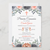 Eleganter lachsfarbener Erste Kommune auf Spanisch Einladung (Vorderseite)