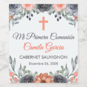 Eleganter lachsfarbener Erste Kommune auf Spanisch Weinetikett (Einzelnes Label)