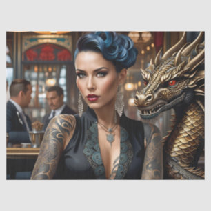 Eleganter Lady Boss mit Tattoo und Dragon Decoupag Seidenpapier