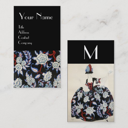 ELEGANTER LADY/FLORALKETT MIT SCHWARZ-WEISSEN BLUM VISITENKARTE (Vorne/Hinten)