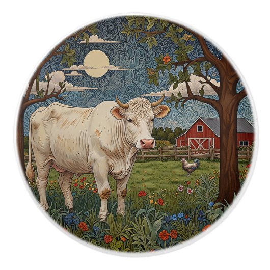 Eleganter ländlicher schicker bohoner Kuhhof Keramikknauf (Vorderseite)