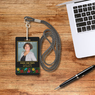 Eleganter lateinamerikanischer Folk Floral Mitarbe Ausweis