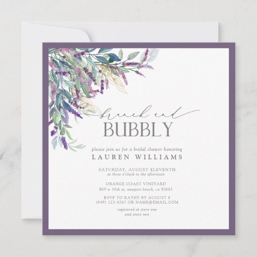 Eleganter Lavendel-Brunch & Bläschendusche Einladung (Vorderseite)