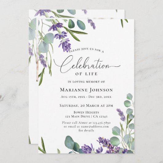 Eleganter Lavendel Einladung (Vorne/Hinten)