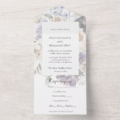 Eleganter Lavendel, Elfenbeinblume & Blauer Blüten All In One Einladung (Innen)