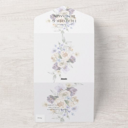 Eleganter Lavendel, Elfenbeinblume & Blauer Blüten All In One Einladung (Außenbereich)