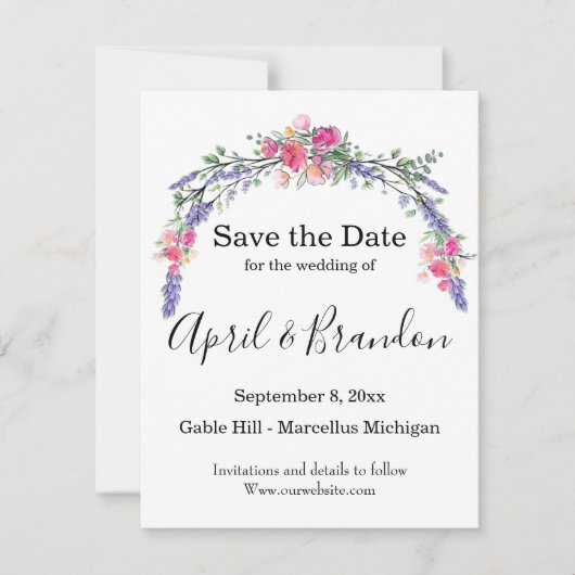 Eleganter Lavendel Eukalyptus Rosenrosen Aquarell Save The Date (Vorderseite)