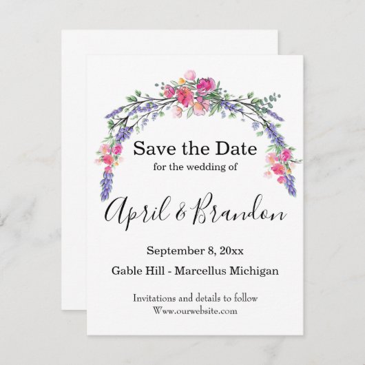 Eleganter Lavendel Eukalyptus Rosenrosen Aquarell Save The Date (Vorne/Hinten)