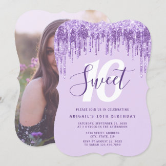 Eleganter Lavendel Glitzer Tropfen 16 . Geburtstag Einladung