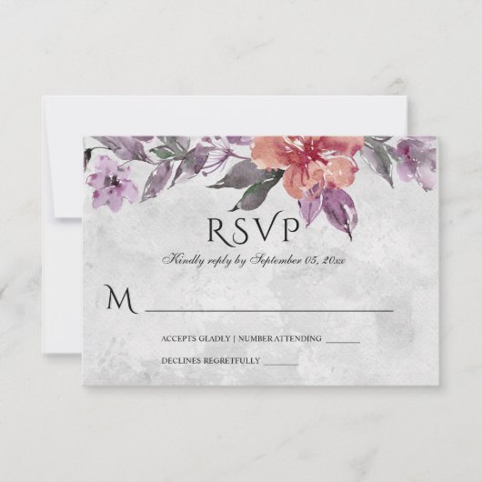 Eleganter Lavendel Lila Peach Floral Wasserfarbe RSVP Karte (Vorderseite)