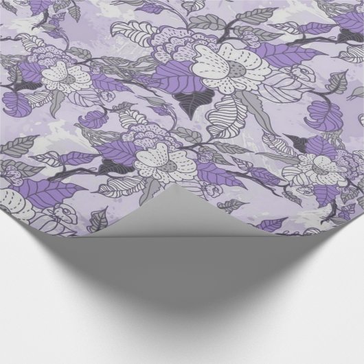 Eleganter Lavendel u. weißes BlumenPackpapier Geschenkpapier (Ecke)