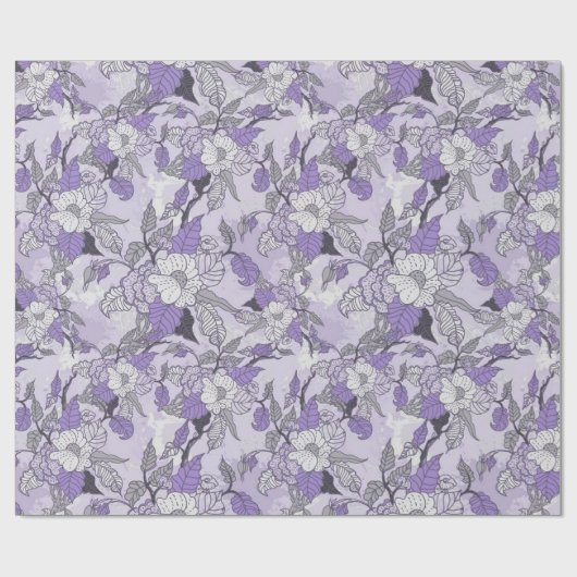Eleganter Lavendel u. weißes BlumenPackpapier Geschenkpapier (Flach)