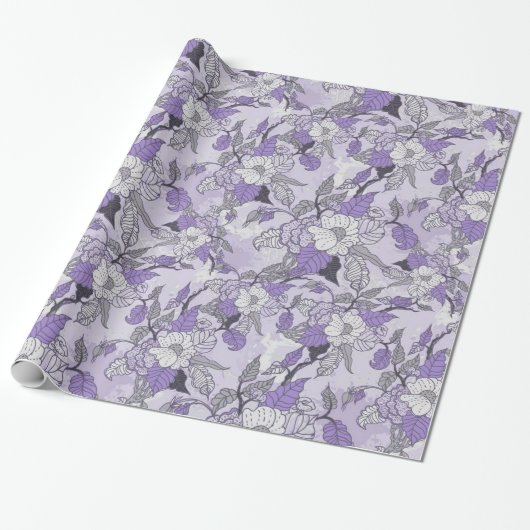 Eleganter Lavendel u. weißes BlumenPackpapier Geschenkpapier (Ungerollt)