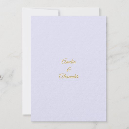 Eleganter Lavendel- und Goldmarmor Save the Date Einladung (Rückseite)