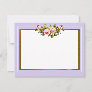 Eleganter Lavendel- und Rosa-Rosen-Blumen-Goldrahm Mitteilungskarte