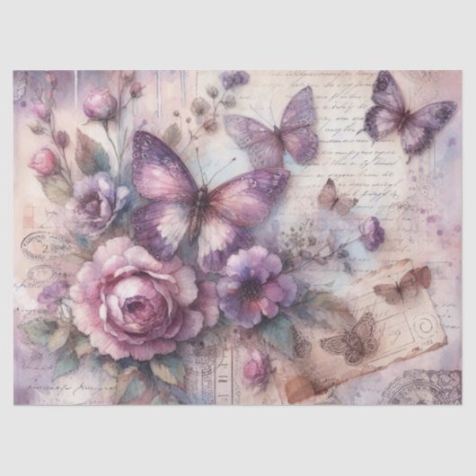 Eleganter Lavendel Vintage Entdeckungsreise Seidenpapier (Vorderseite)