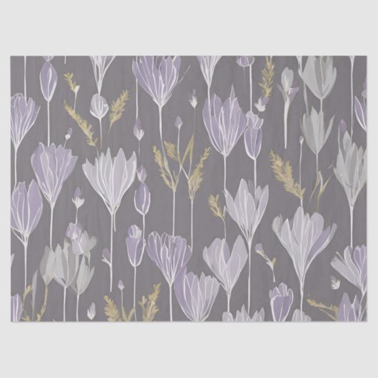 Eleganter Lavendel White Boho Wildblume Floral Seidenpapier (Vorderseite)