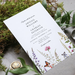 Eleganter Lavendel & Wildblumen blühen Einladung