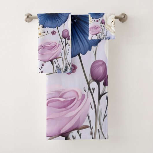 Eleganter Lavender Blauer Blumengarten Blumen Badhandtuch Set (Insitu)