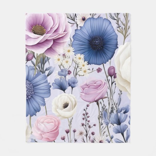 Eleganter Lavender Blauer Blumengarten Blumen Fleecedecke (Vorderseite)