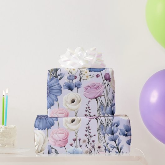 Eleganter Lavender Blauer Blumengarten Blumen Geschenkpapier (Partygeschenke)